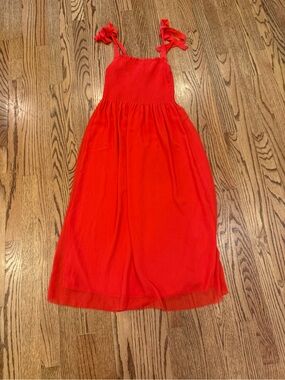 Wilfred Red Tie-Shoulder Smocked Midi Dress